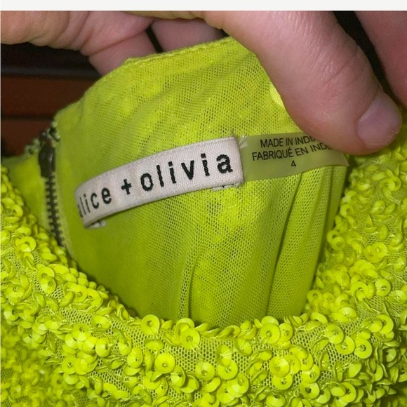 Alice + Olivia Harmie Sequin Neon Yellow Dress 4 - Picture 4 of 4